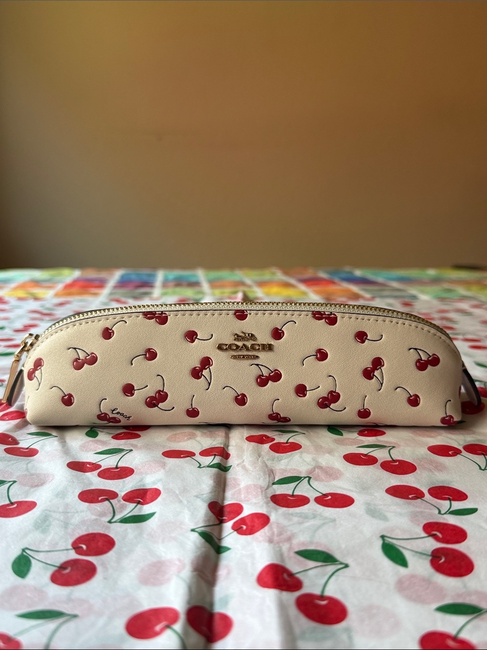 🍒 COACH PENCIL CASE WITH CHERRY PRINT 🍒 NWT 🍒